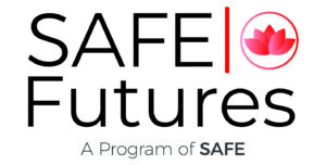 SAFE Futures logo featuring a lotus flower, the symbol of rebirth and regeneration. SAFE Futures works with families experiencing domestic violence who have open CPS cases